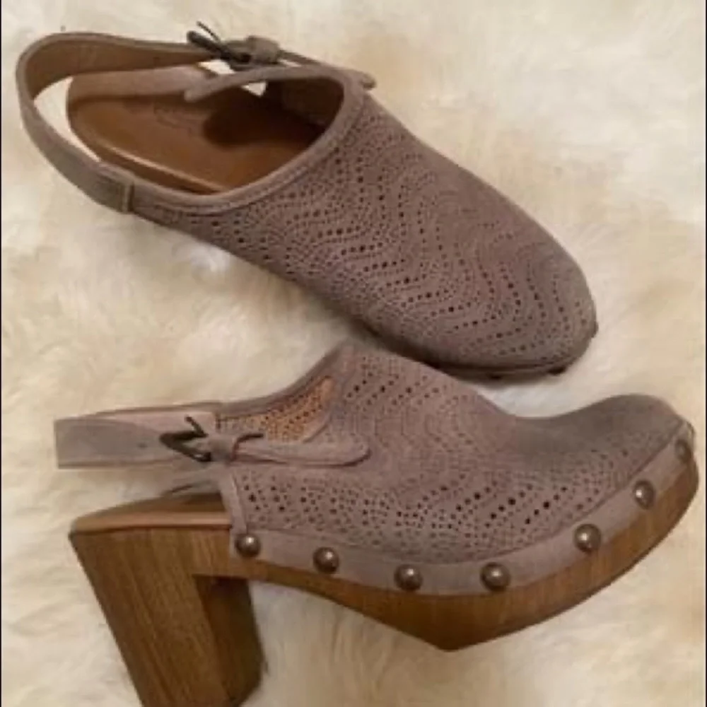 Eric Michael | Women's Brown Embellished Studded Lasercut Julia Clogs Heels